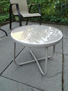New small glass metal light grey patio side table