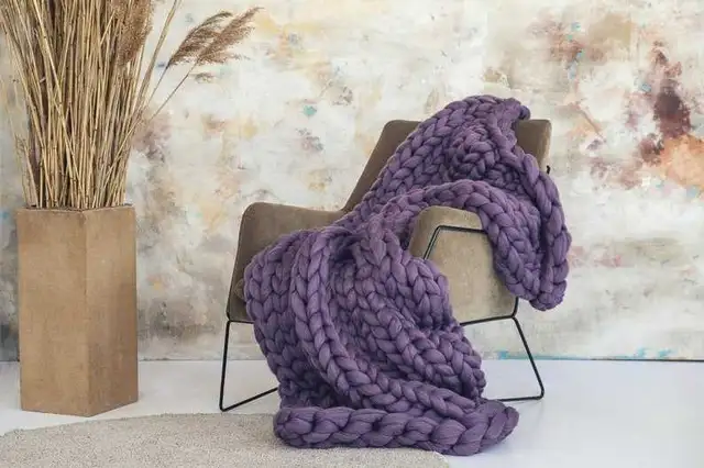 Queen size chunky knit blanket hand knitted wool