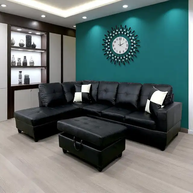Sale On New Sleek Sectional Sofa With Storage Ottoman - Black