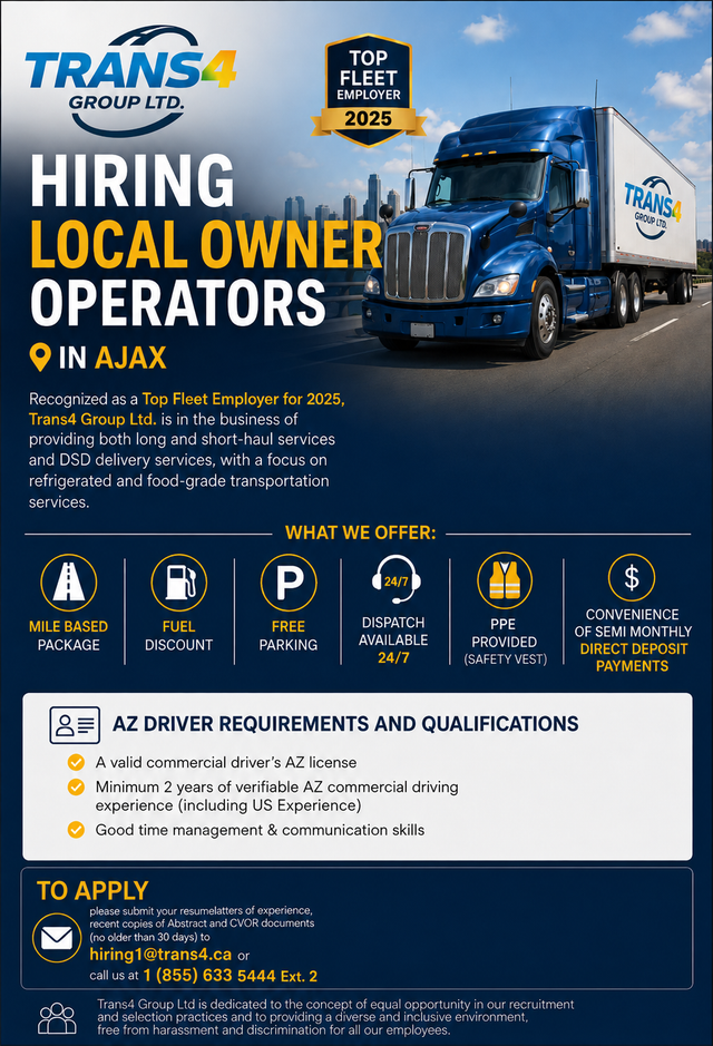 Now Hiring - Local Owner Operators - Ajax