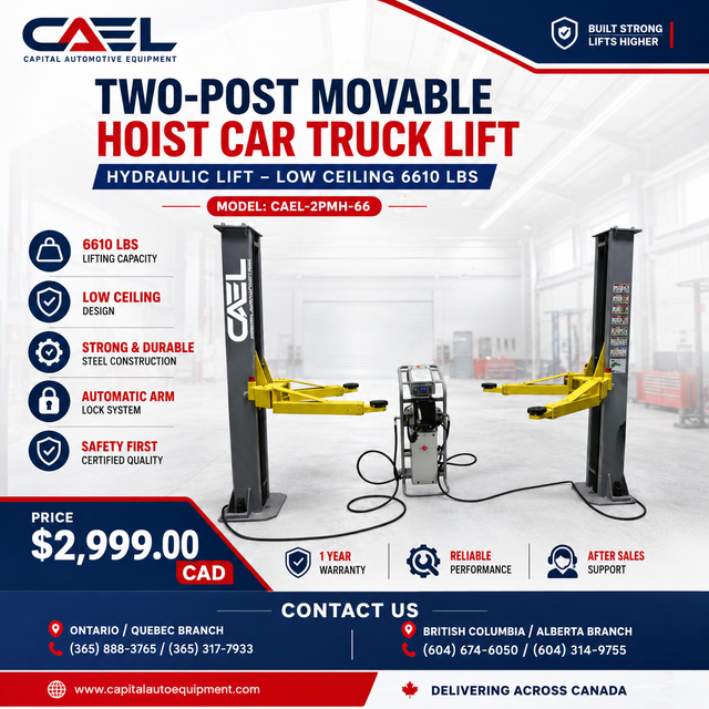 New CAEL Two-Post Movable Hoist – Certified &Warranty &Finance