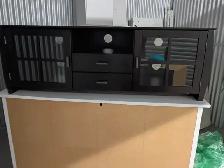 Dark Wood TV Stand / Media Console with Glass Doors and Drawers