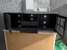 Dark Wood TV Stand / Media Console with Glass Doors and Drawers - Photo 2