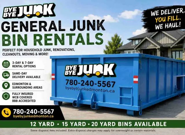 BIN RENTALS - SAME DAY SERVICE 4,6,12,15,20 yard bins
