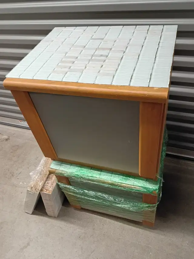 Pair of Wood Nightstands / Side Tables with Mosaic Tile Tops