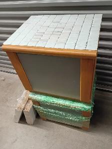 Pair of Wood Nightstands / Side Tables with Mosaic Tile Tops