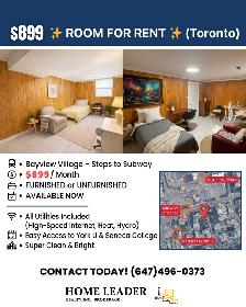 Unbeatable Subway Acc! $899 All-Inclusive Room @ Bayview Village