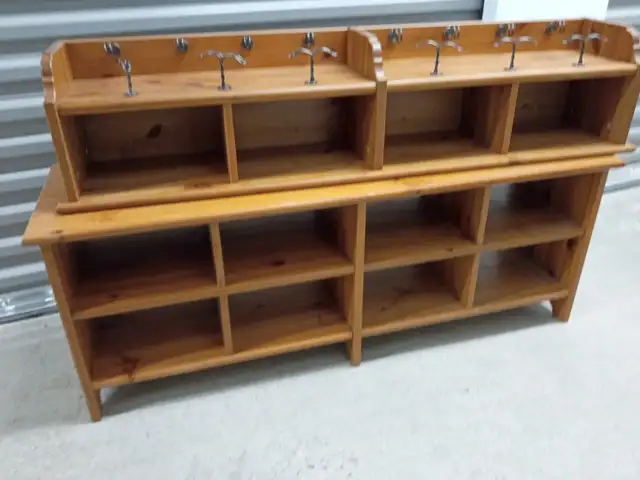 Large Solid Wood Entryway Organizer with Cubbies and Coat Hooks