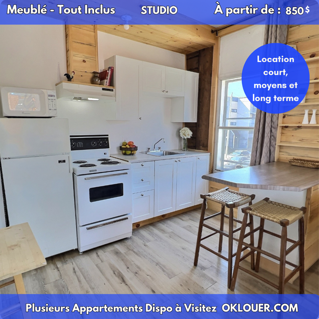 Studio tout inclus – Meublé – Disponible à Limoilou