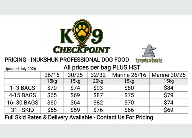Canadian Made Inukshuk Professional Dogfood as low as $55   Hst