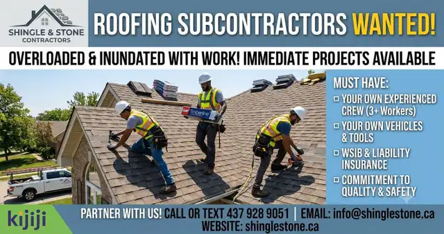 ROOFING SUBCONTRACTORS WANTED – Overloaded with Work!