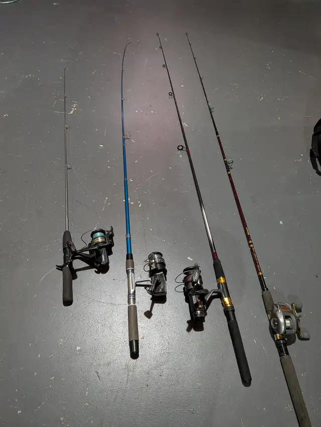 fishing rods and reels, vest, life jackets