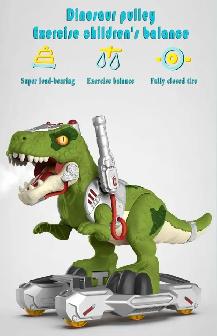 MObyat Dinosaur Riding Toy TRex Scooter with Music, LED Lights &