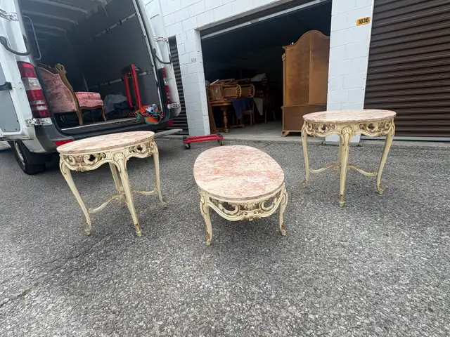 Free delivery used Set of 3 Ornate Marble Top Accent Tables