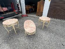 Free delivery used Set of 3 Ornate Marble Top Accent Tables - Photo 2