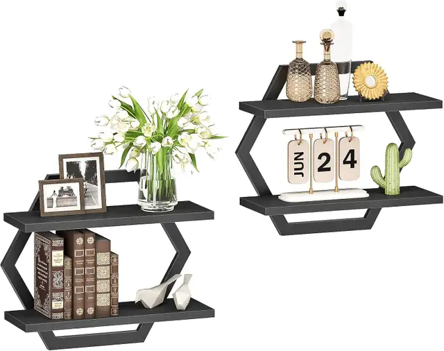 2 Étagères flottantes hexagonales pour mur