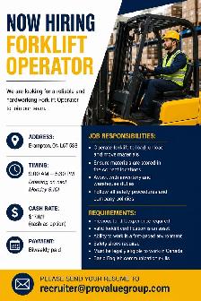 Now Hiring: Fulltime Forklift Operator in Brampton