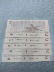 1986 Bank of Canada $2 Bills 9 unc consecutive serial numbers - Photo 3