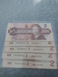 1986 Bank of Canada $2 Bills 9 unc consecutive serial numbers - Photo 4