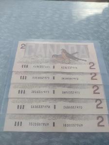 1986 Bank of Canada $2 Bills 9 unc consecutive serial numbers - Photo 5
