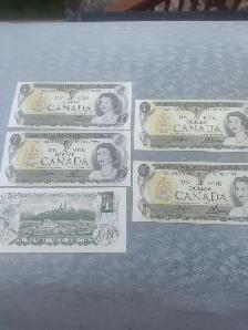 1973 Bank of Canada One Dollar unc. bills consecutive serial num - Photo 2