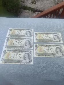 1973 Bank of Canada One Dollar unc. bills consecutive serial num - Photo 3