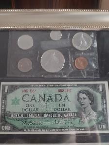 Framed 1967 Canadian centennial 3.banknotes and unc coin set - Photo 4