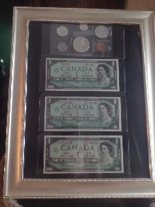 Framed 1967 Canadian centennial 3.banknotes and unc coin set - Photo 5