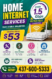 Home Internet Toronto - 1.5Gbps Unlimited $53