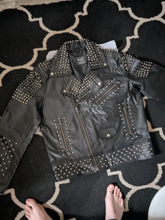Leather spiked riding jacket