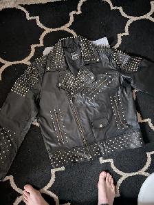 Leather spiked riding jacket