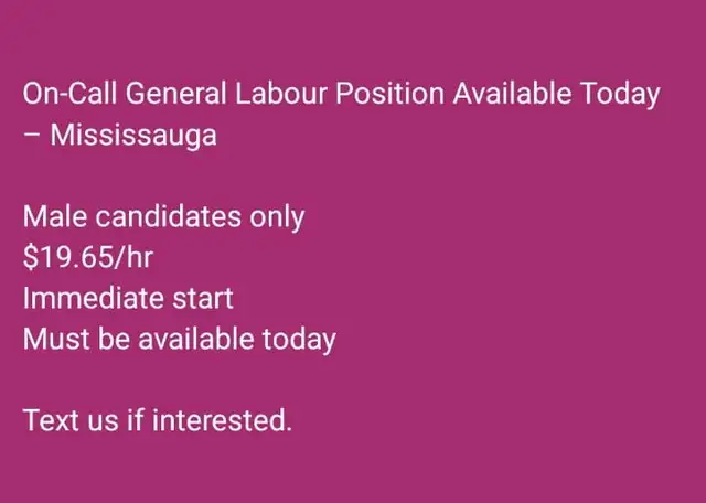 General Labour Positions Available – Mississauga and Oakville