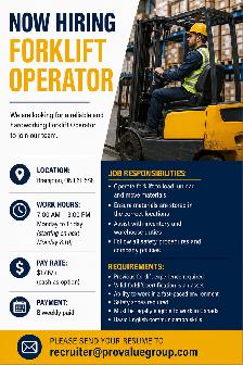 Now Hiring: Full Time Forklift Operator in Brampton