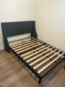 BEDFRAME (QUEEN) Dark Blue and Grey