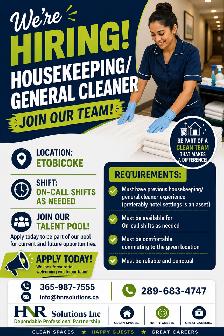 URGENT HIRING! Housekeeping/General Cleaner