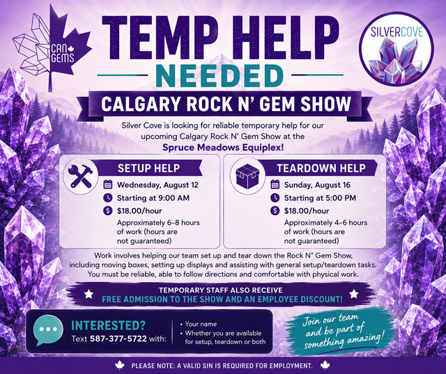 TEMP HELP NEEDED – CALGARY ROCK N’ GEM SHOW