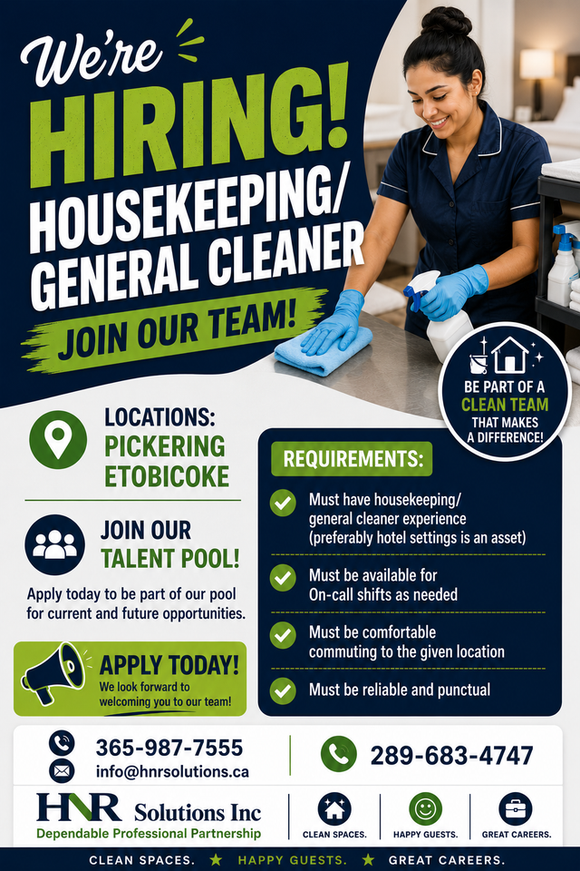 URGENT HIRING! Housekeeping/ General Cleaner