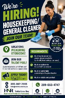 URGENT HIRING! Housekeeping/ General Cleaner
