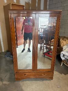 Free delivery used antique Vintage Wooden Wardrobe Armoire