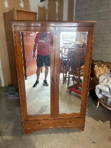 Free delivery used antique Vintage Wooden Wardrobe Armoire - Photo 2