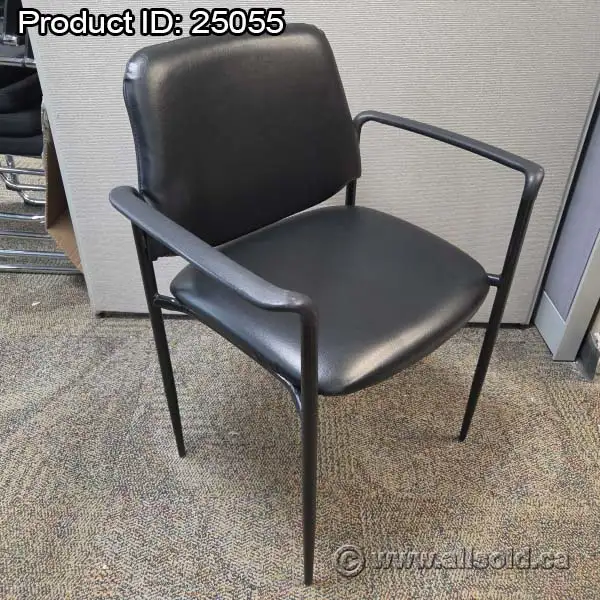 Black Office Guest Chair w/ Arms, Vinyl, 18.5' H