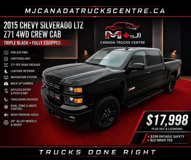 2015 Chevrolet Silverado 1500 LTZ- Z71 Crew Cab Triple Black Ful