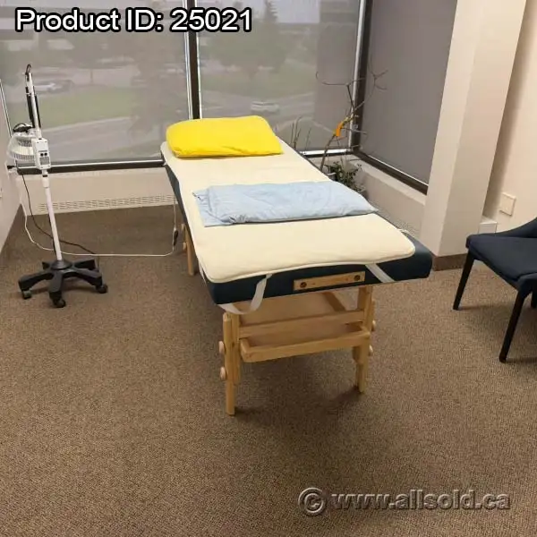 Wood Massage Therapy Exam Table w/ Blue Padding