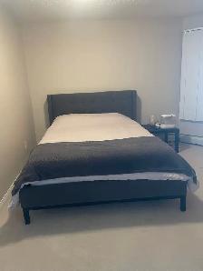 Grey Upholstered Queen Size Bed