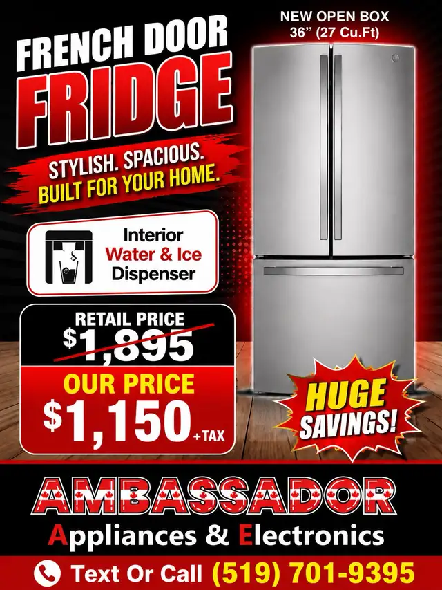 NEW 36" GE Fridge (Internal Ice & Water Dispenser)