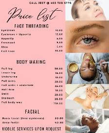 Affordable eyebrows, threading waxing, and facial!