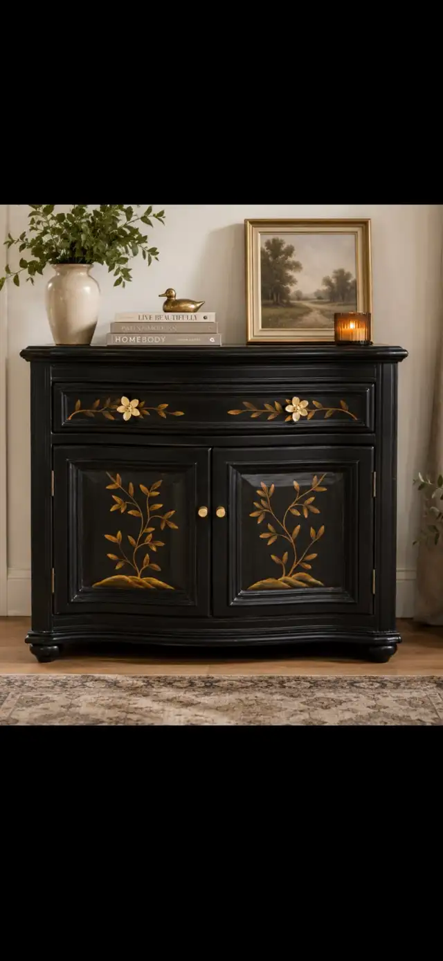 Gorgeous Serprntine  Credenza  with Floral Gold Accents
