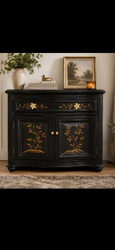 Gorgeous Serprntine  Credenza  with Floral Gold Accents
