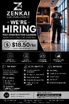 POST-CONSTRUCTION CLEANERS WANTED – FULL-TIME & PART-TIME