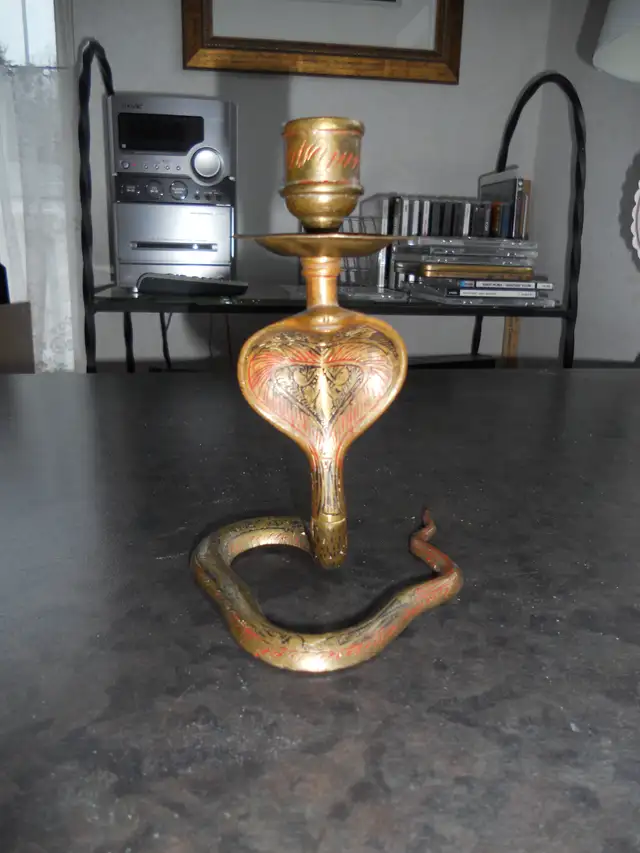 VERY RARE VINTAGE  BRASS COBRA CANDLESTICK